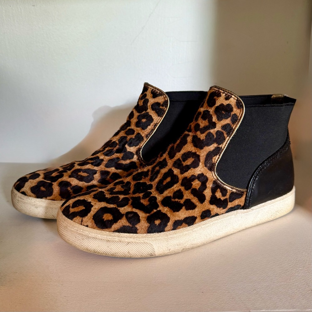 Sam Edelman Calf Hair Leopard Print Slip-On High Top Sneakers - 8.5